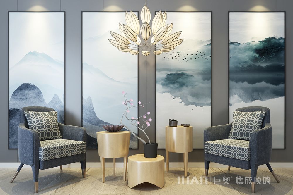 中式背景畫(huà)-裝配式整裝定制-巨奧集成頂墻